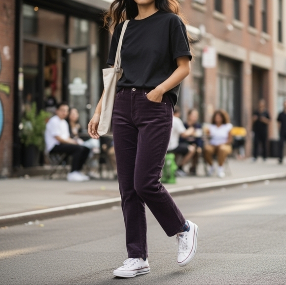 *SOLD****FREE PEOPLE Corduroy Pants We The Free Deep Purple Size 27. - Picture 2 of 12